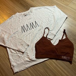 Rae Dunn “Mama” Crewneck & “Fearless” Bralette Women’s Medlum